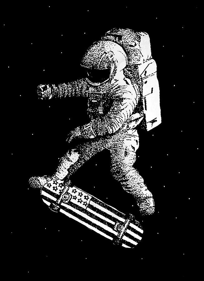 Kickflip in space Mixed Media by Robert Farkas
