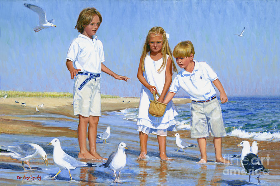 Kids at South Beach Painting by Candace Lovely