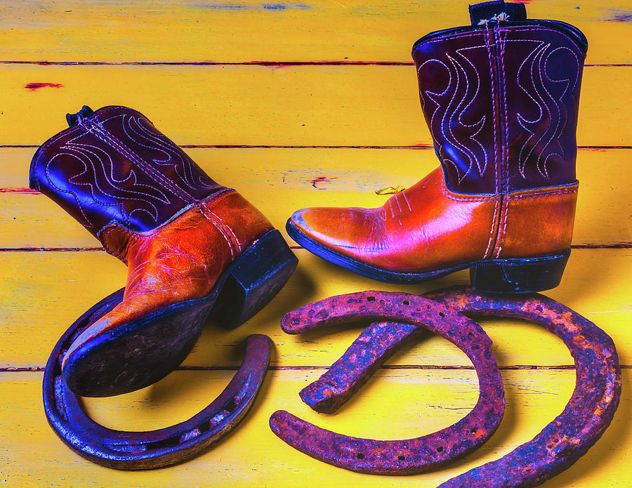 Still Life Photograph - Kids Boots And Horse Shoes by Garry Gay