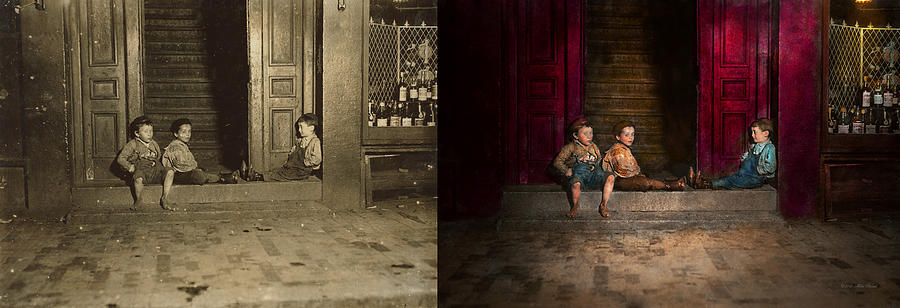 Kids - Boston MA - Jest hanging around 1909 - Side by Side Photograph by Mike Savad