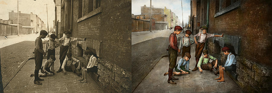 Kids - Cincinnati OH - A shady game 1908 - Side by Side Photograph by Mike Savad