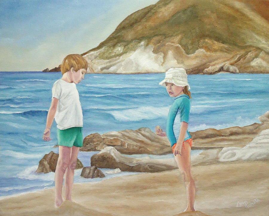 Shell Painting - Kids Collecting Marine Shells by Angeles M Pomata