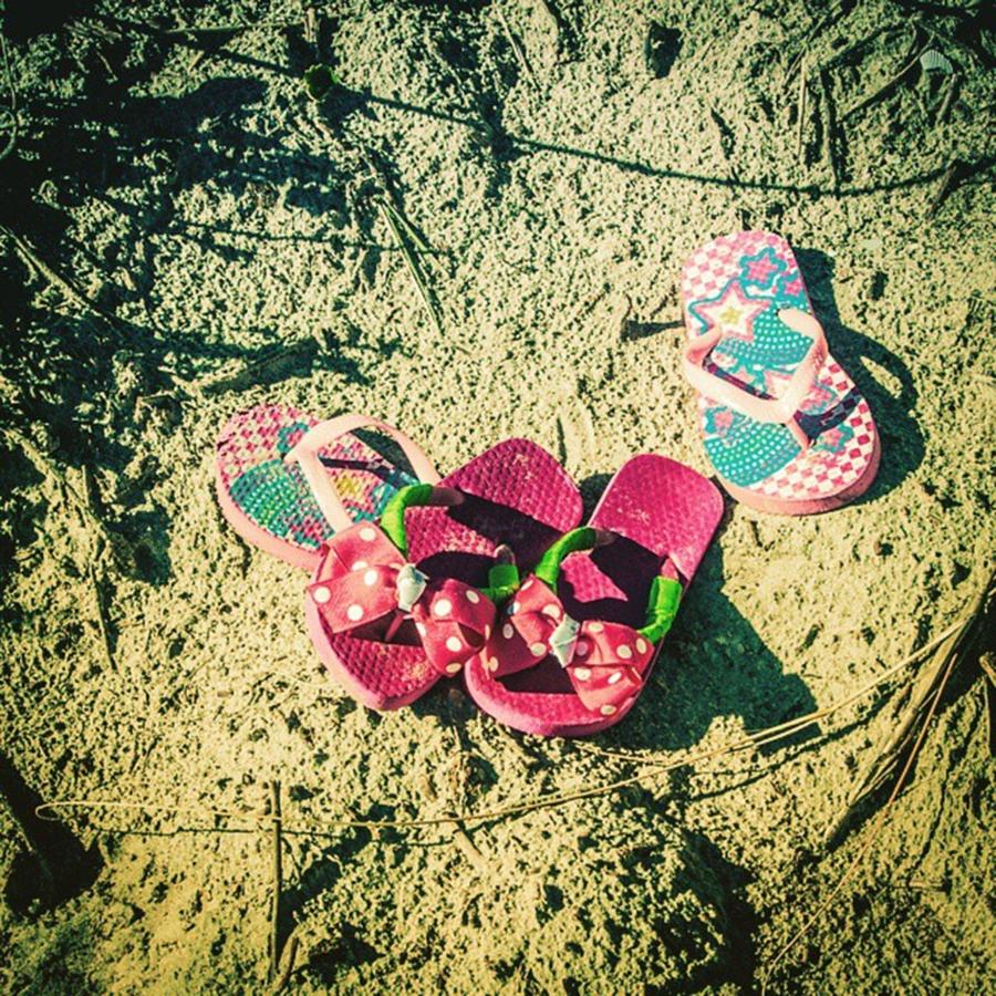 Beach Photograph - Kids Flip-flops In The Sand, Isle Of by Alex Haglund