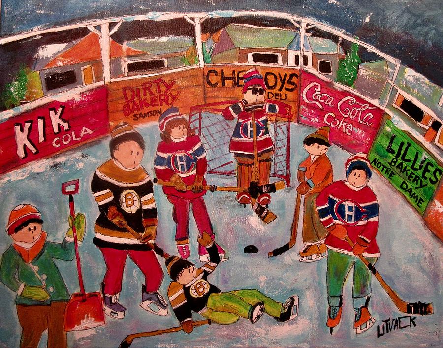 Kids Hockey Montcalm Park Chomedey Painting by Michael Litvack