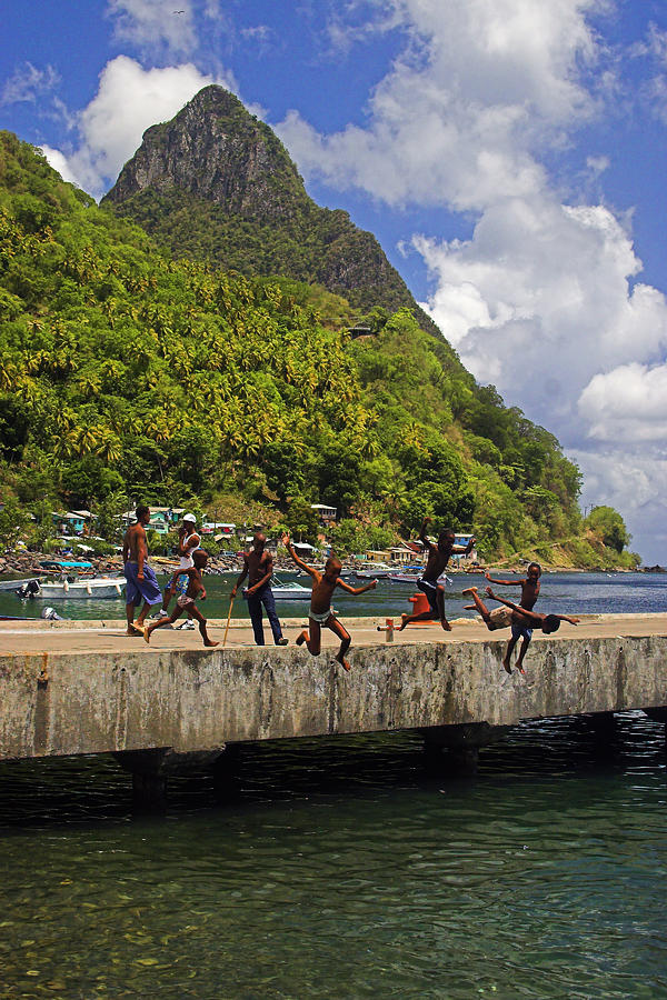 Kids Jumping- St Lucia Photograph by Chester Williams
