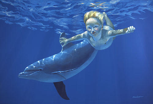 Dolphin Painting - Kids Play by Janet Biondi Dolphin Painting - Kids Play by Janet Biondi