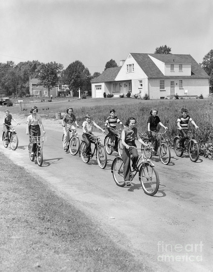 Kids Riding Bicycles On Country Road Photograph by H. Armstrong Roberts/ClassicStock