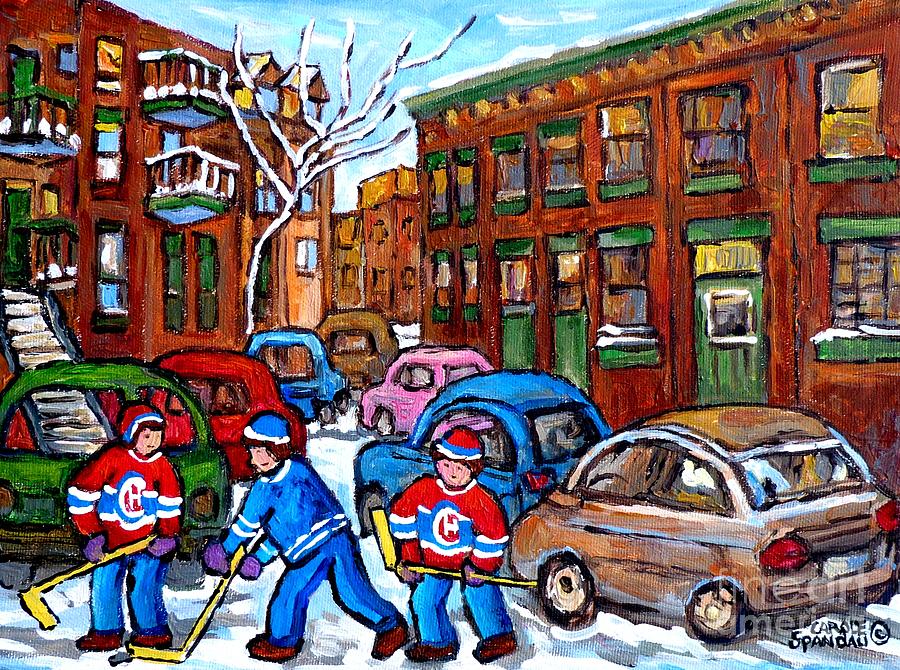 Kids Street Hockey Game Psc Verdun Montreal Art Winter Scene Painting C Spandau Canadian Artist      Painting by Carole Spandau