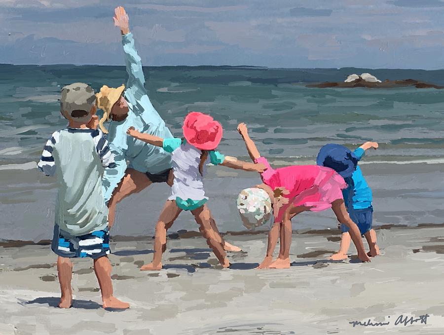Kids Yoga Class on Wingaersheek Beach Painting by Melissa Abbott