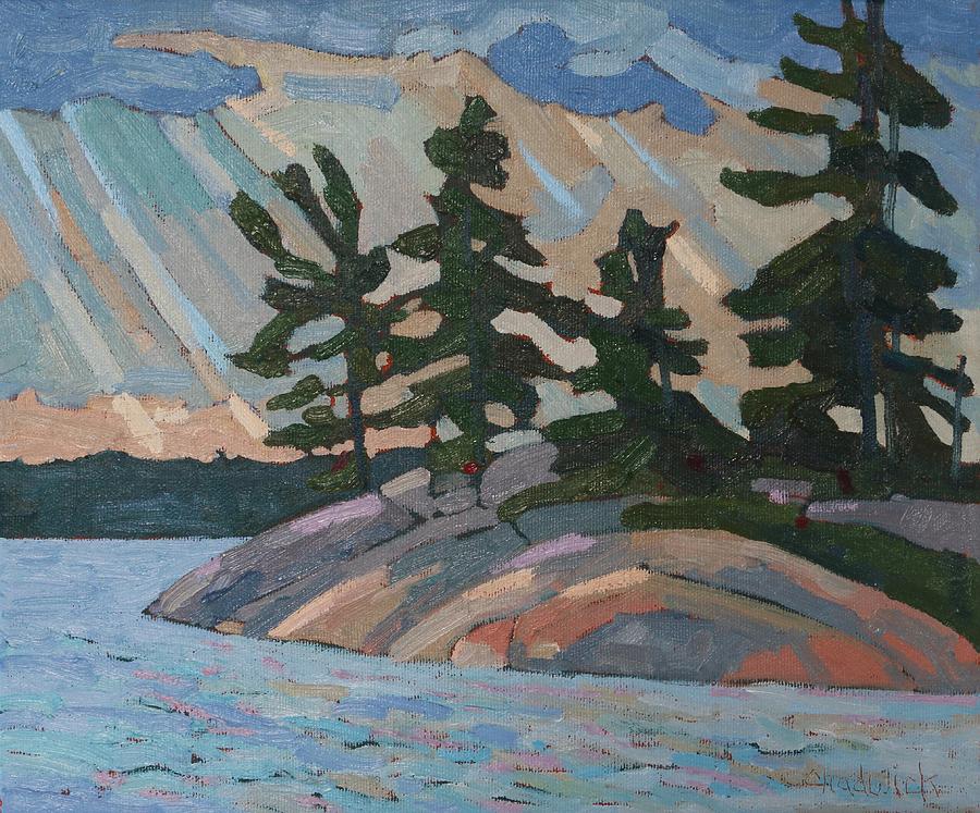 Killbear Pines and Morning Crepuscular Rays Painting by Phil Chadwick
