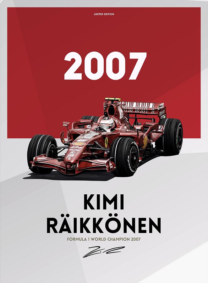 Kimi Raikkonen 2018 F1 Ferrari World Champion 2007 Framed Canvas Print Signed 