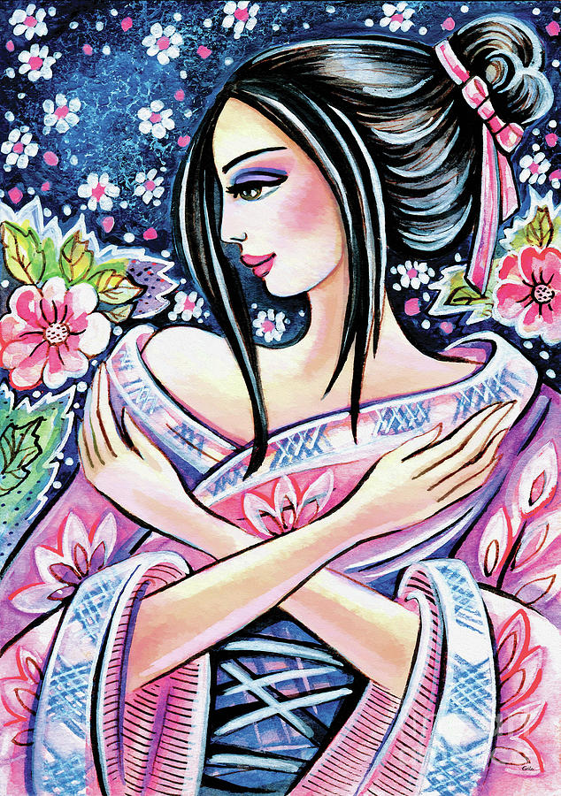 Kimono Flower Painting by Eva Campbell