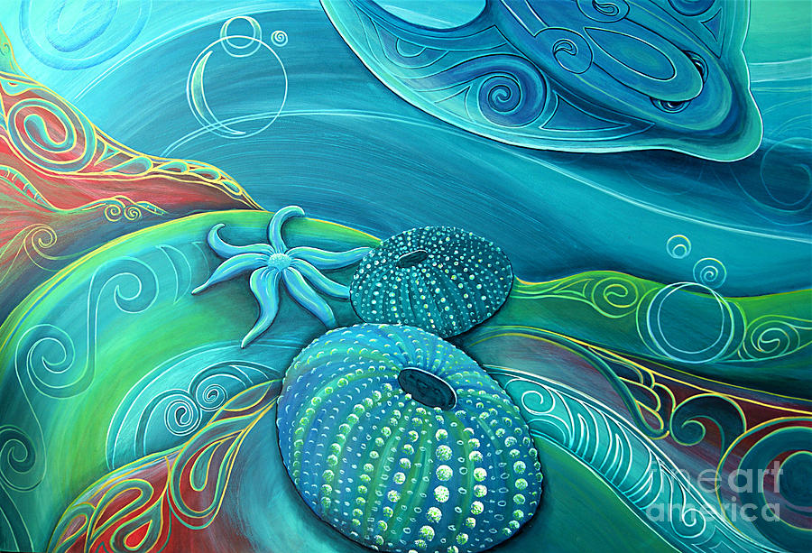 Kina Sea Urchin with  Stingray by Reina Cottier Painting by Reina Cottier