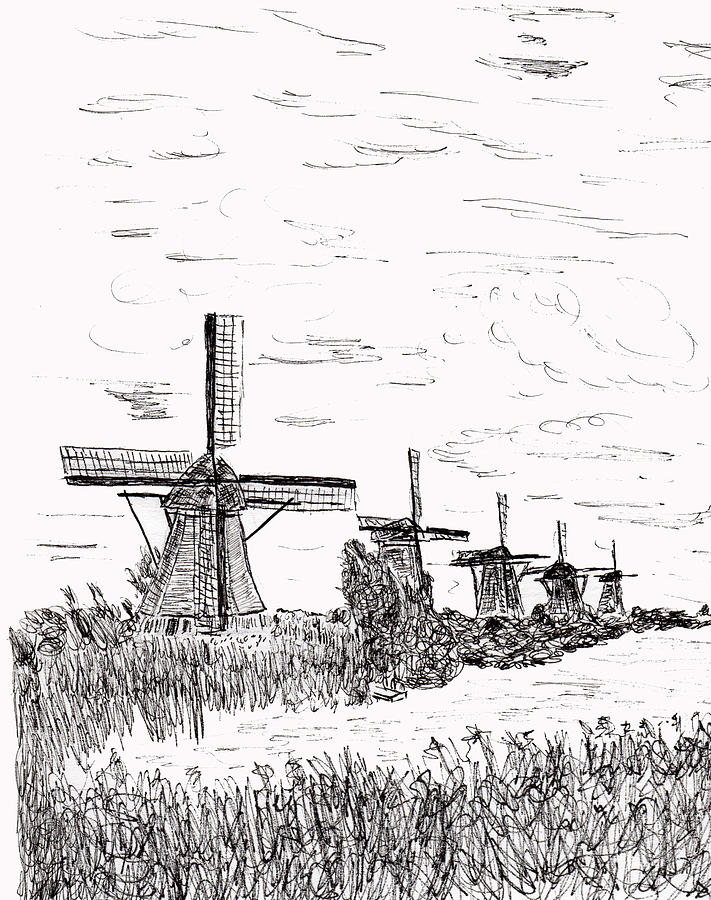 Kinderdijk Drawing by Ben Bohnsack