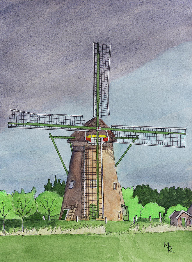 Kinderdijk Windmill Painting by Mike Robles