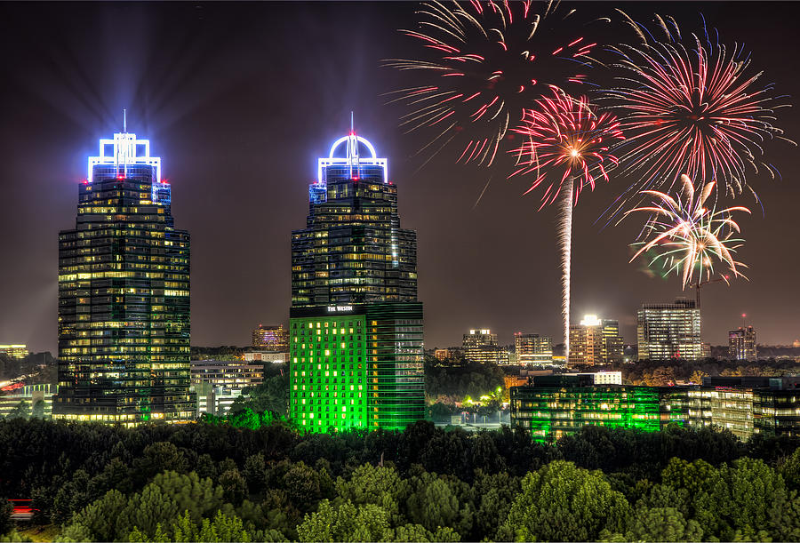 King And Queen Buildings Fireworks Photograph by Anna Rumiantseva