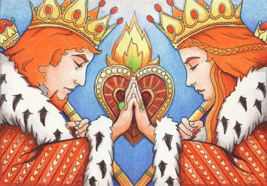 Queen Drawing - King and Queen of Hearts by Amy S Turner