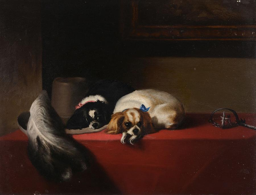 Dog Painting - King Charles Spaniels by Edwin Henry Landseer