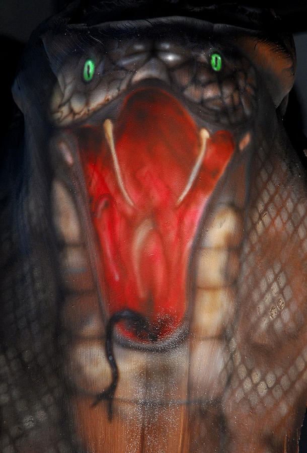Reptile Painting - King Cobra Palm Frond close up by Craig Incardone