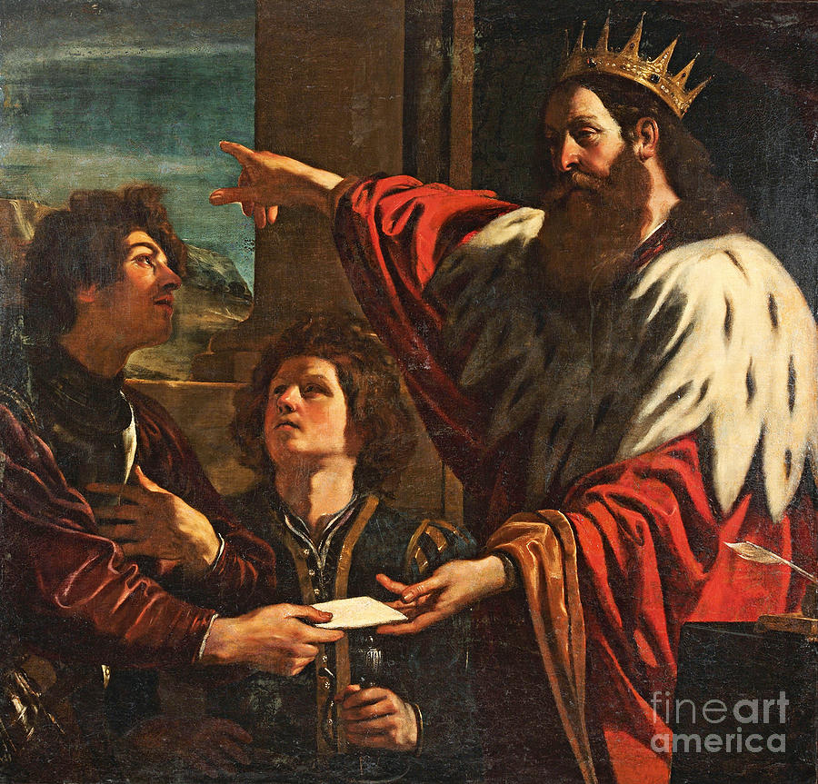 King David giving Uriah a letter Painting by MotionAge Designs
