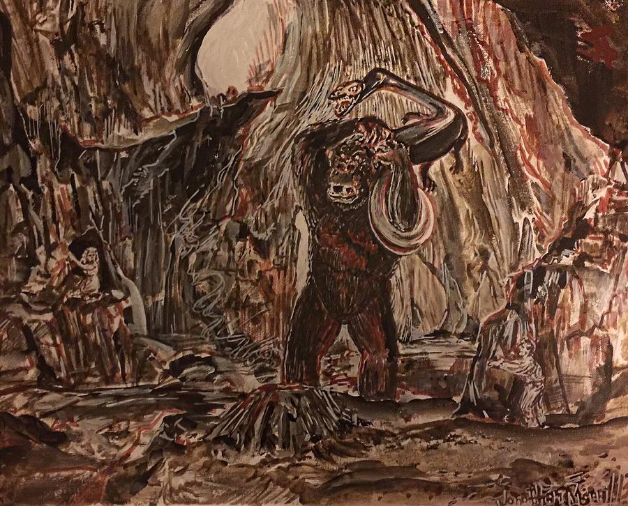 King Kong - Kong Battles A Serpentine Dinosaur Painting by Jonathan Morrill