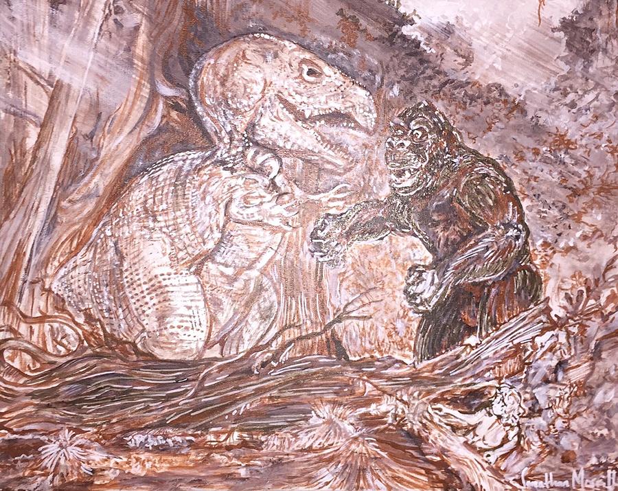 King Kong - Kong Vs. Allosaur Painting by Jonathan Morrill