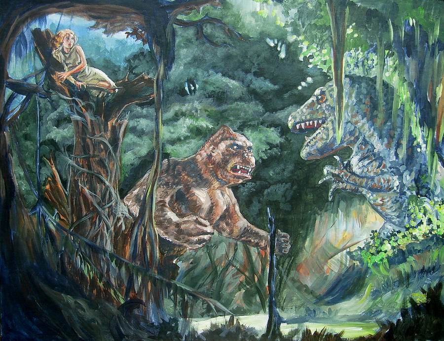 King Kong Painting - King Kong vs T-Rex by Bryan Bustard
