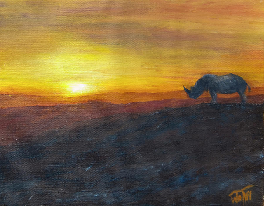 Rhinocerus Painting - King of the Hill by Thea Wolff
