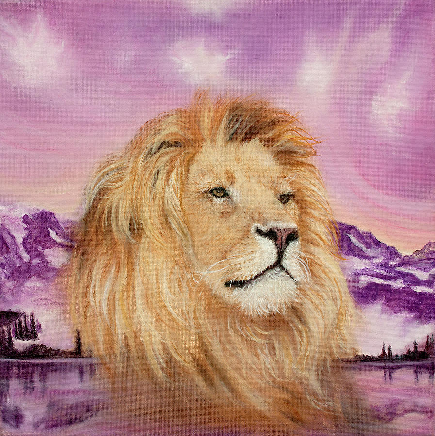 Lion Painting - King of The Mountains by Jeanette Sthamann Lion Painting - King of The Mountains by Jeanette Sthamann