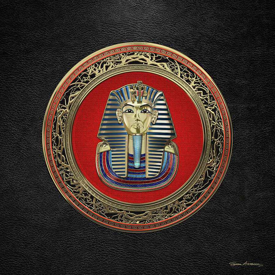 King Tut -Tutankhamuns Gold Death Mask over Black Leather Digital Art by Serge Averbukh