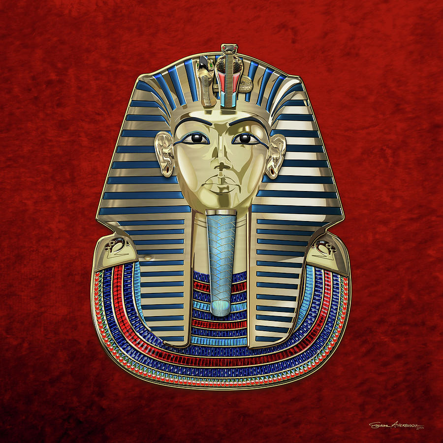 King Tut -Tutankhamuns Gold Death Mask over Red Velvet Digital Art by Serge Averbukh