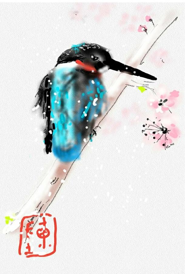 Kingfisher In Late Spring Snow Digital Art by Debbi Saccomanno Chan