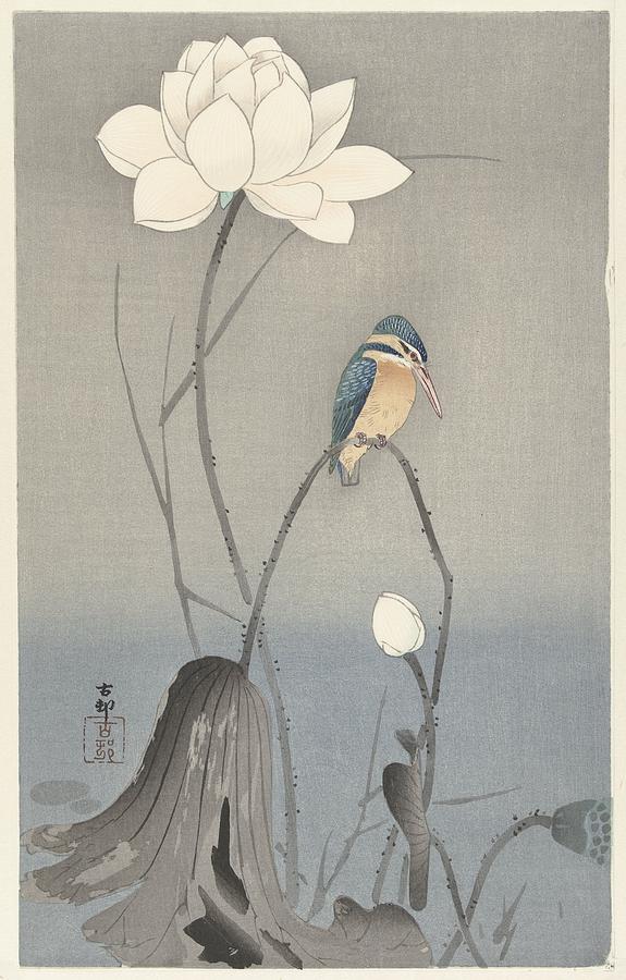 Kingfisher with Lotus Flower Painting by Eastern Accent 