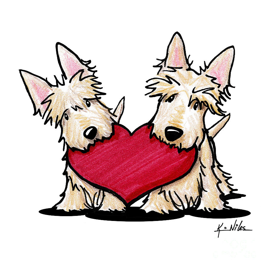 KiniArt Heartfelt Scotties Drawing by Kim Niles