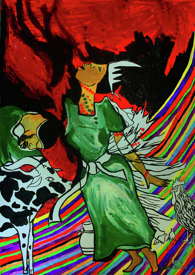 Kintu and Nambi Folktale Painting by Gloria Ssali