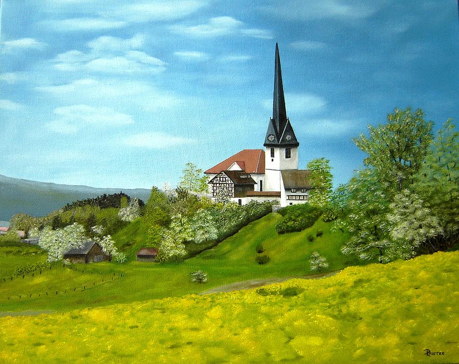 Flower Painting - Kirche Gossau ZH Suisse by Rosemarie Pfister