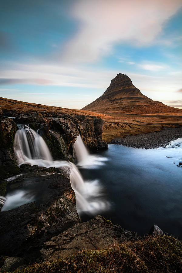 Mountain Photograph - Kirkjufellsfoss Waterfalls Iceland by Larry Marshall