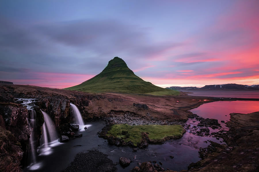 Mountain Photograph - Kirkjufellsfoss Waterfalls Iceland portrait version by Larry Marshall