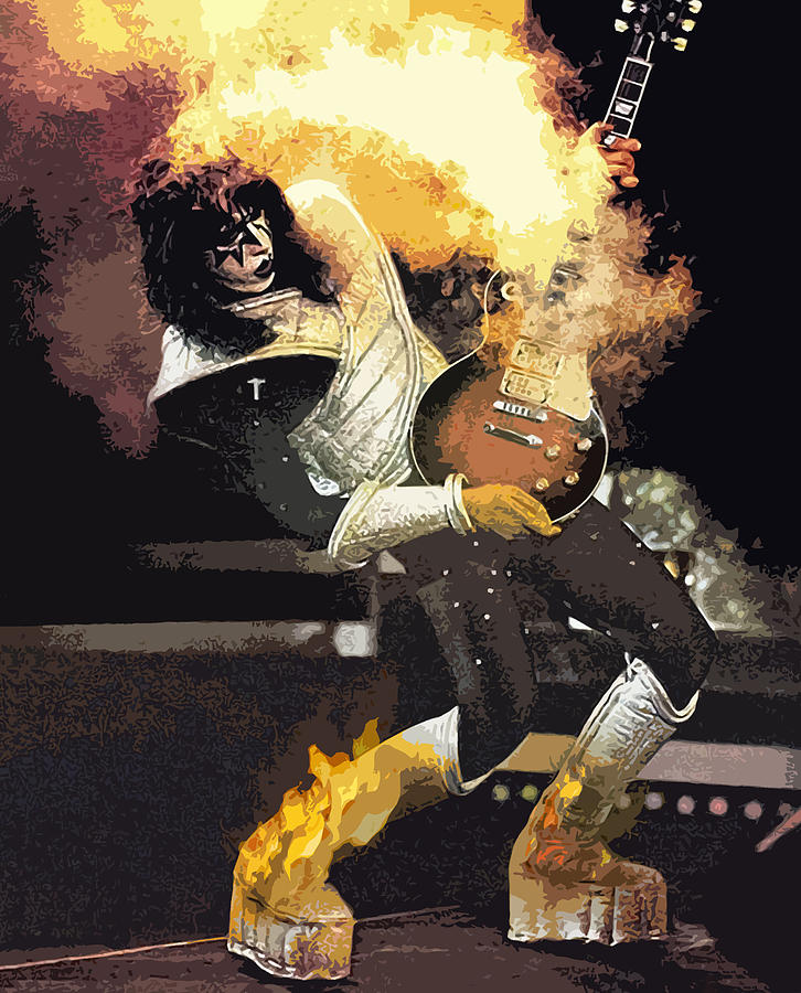 Boot Digital Art - KISS Ace Frehley Guitar on Fire by Joy McKenzie