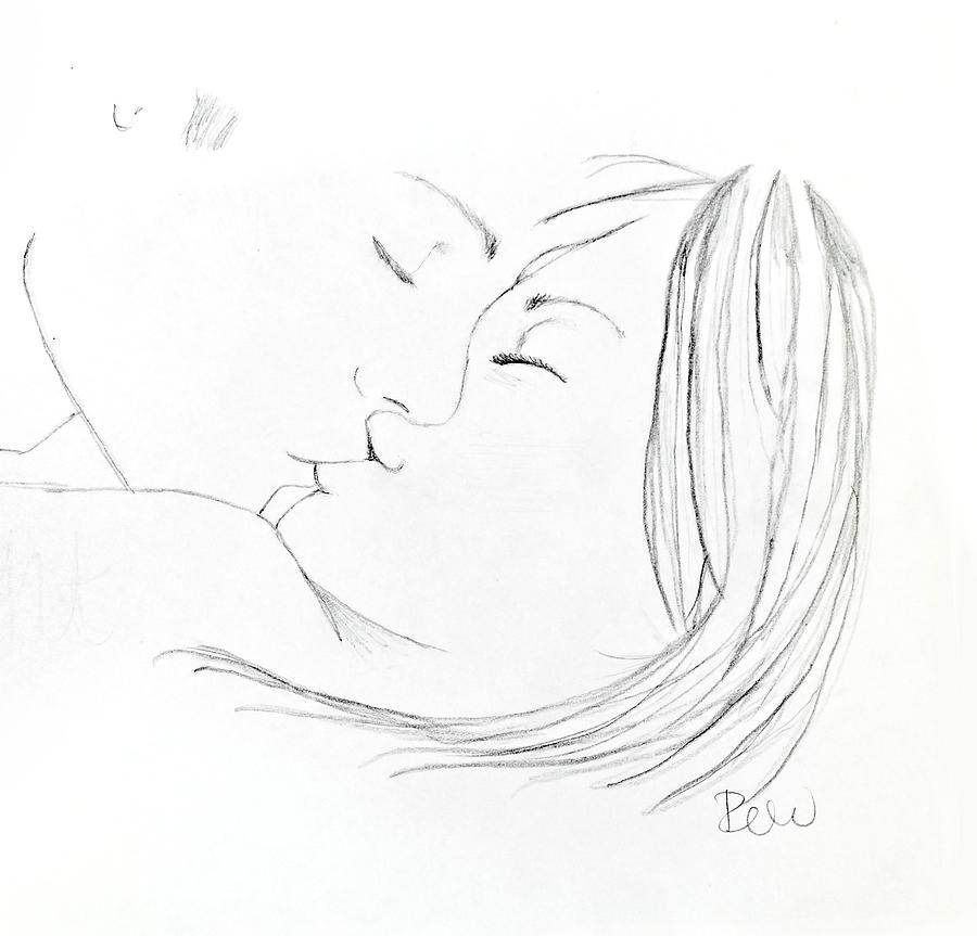 Kiss Me Goodnight Without Quote Drawing by Rebecca Wood