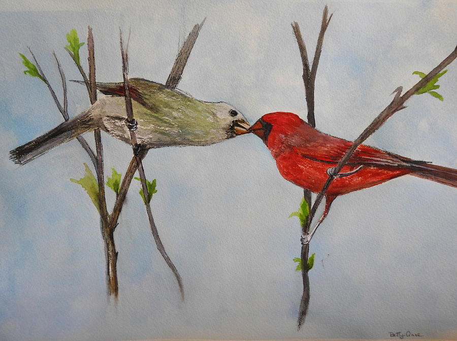 Kissing Cardinals Painting by Betty-Anne McDonald