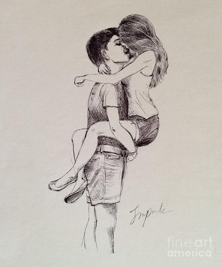 Kissing Couple And The Passion Drawing by Jeongwon Park