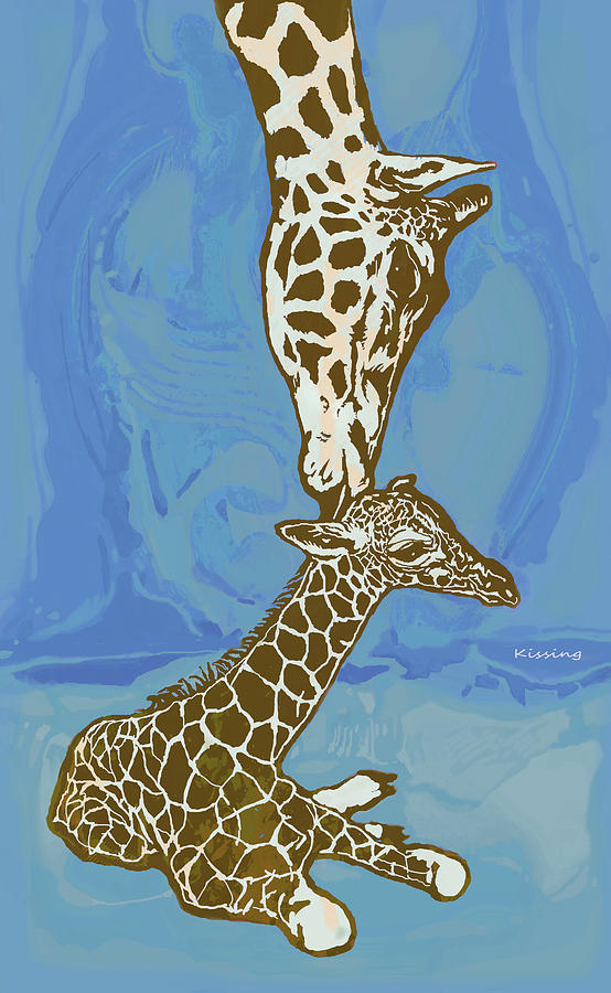 Kissing - Giraffe stylised pop art poster Mixed Media by Kim Wang