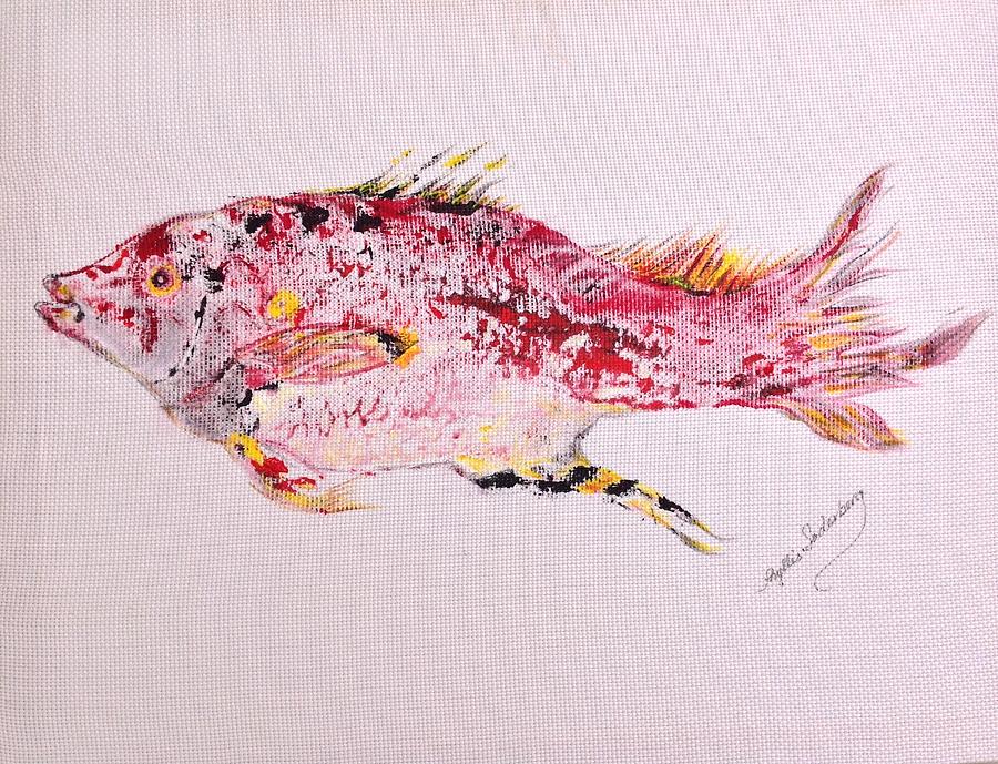 Fish Rubbing Painting - Kissing Snapper#8 by Phyllis Soderberg