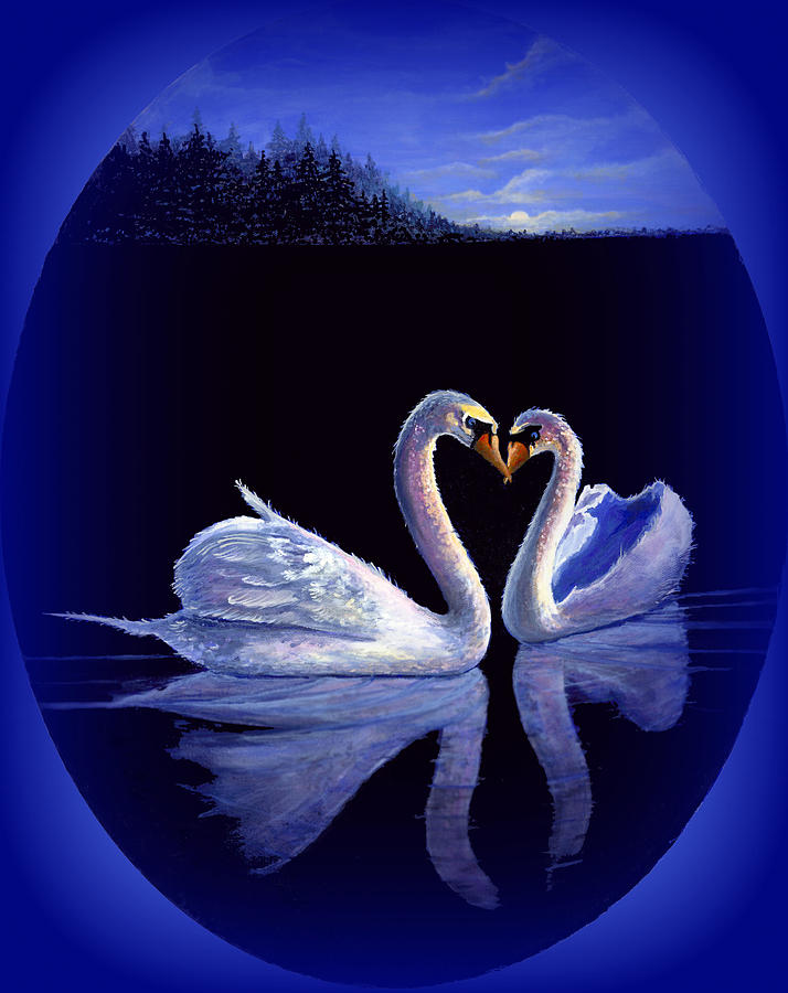 Bird Painting - Kissing Swans by Bonnie Cook