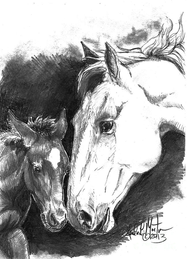 Kissy and Stomper Drawing by Linda L Martin