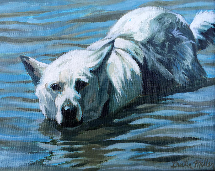 Kita Swimming the Platte Painting by Dustin Miller