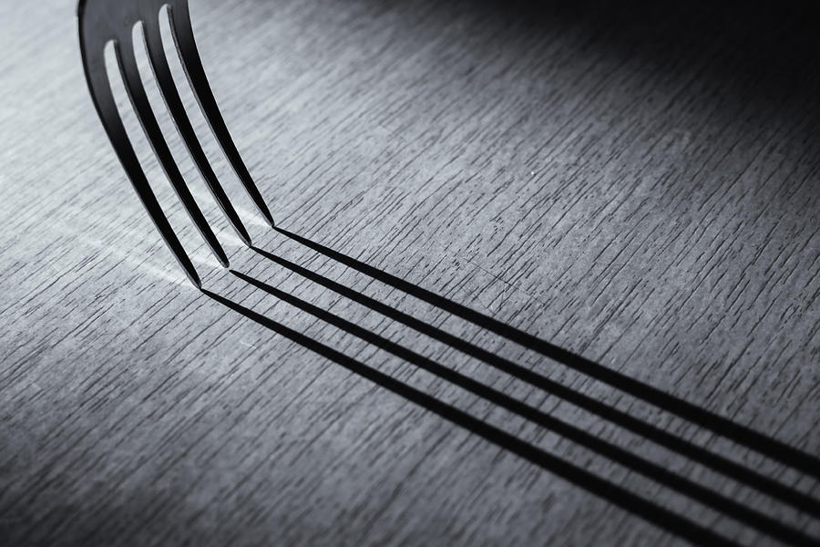 Kitchen Fork Shadow Abstract in Monochrome Photograph by John Williams