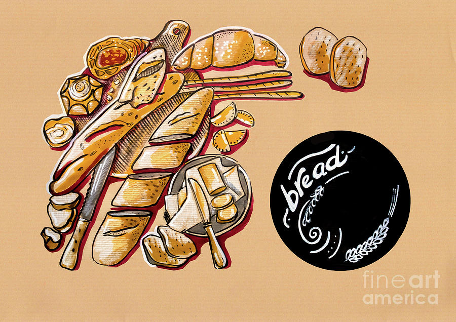 Kitchen Illustration Of Menu Of Bread Products  Drawing by Ariadna De Raadt