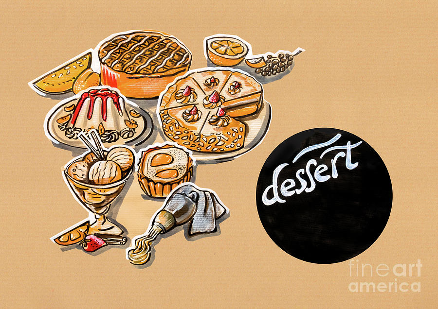 Kitchen Illustration Of Menu Of Desserts  Drawing by Ariadna De Raadt
